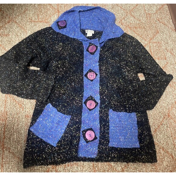 GLENMONT DESIGN Women’s Vintage Cardigan Black/Blue Sweater Large Buttons Medium - Picture 2 of 11